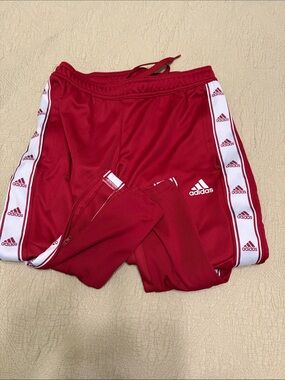 adidas Red Track Joggers with White Logo Tape